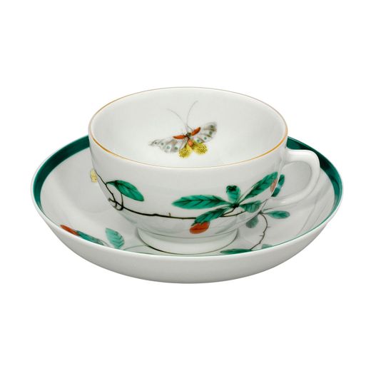 Service à thé en porcelaine multicolore (tasse et soucoupe), 14,1 x 14,1 x 5,2 cm | Famille Verte