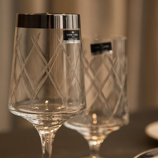 Silver and transparent crystal wine glass, Ø 8.1 x 18.9 cm | Biarritz