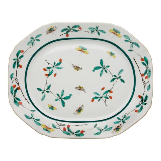 Large multicolored porcelain serving dish, 37.9 x 30.7 x 4.5 cm | Famille Verte