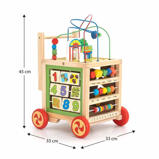 Correpasillos con multiactividades montessori de pino en multicolor, 33 x 33 x 49,5 cm | Corfù