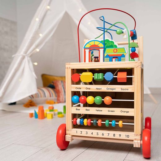 Correpasillos con multiactividades montessori de pino en multicolor, 33 x 33 x 49,5 cm | Corfù