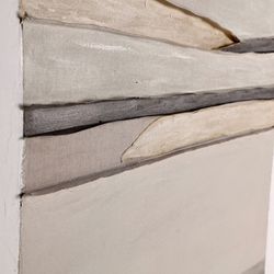 Abstrakt maleri på lærred og træ i beige og lysebrun, 120 x 5 x 150 cm | Valeria