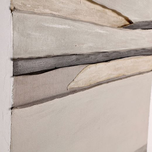 Abstrakt maleri på lærred og træ i beige og lysebrun, 120 x 5 x 150 cm | Valeria