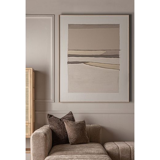 Abstrakt maleri på lærred og træ i beige og lysebrun, 120 x 5 x 150 cm | Valeria