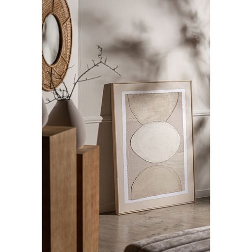 Abstrakt maleri på lærred og træ i beige og lysebrun, 90 x 5 x 120 cm | Valentine