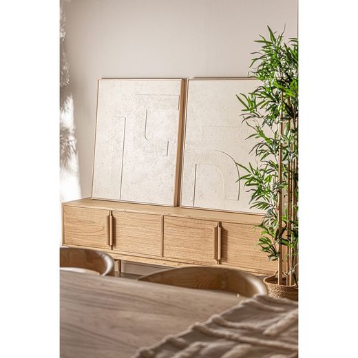 Abstract painting on canvas and off-white wood, 80 x 5 x 100 cm | Martine