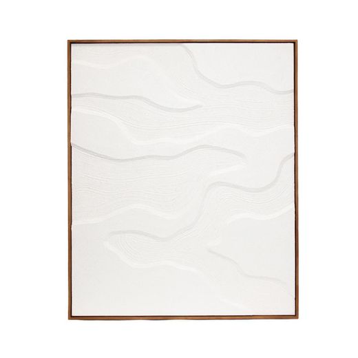 Cuadro abstracto de tejido y madera en blanco | Elounda