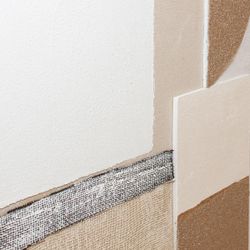 Cuadro abstracto de tejido y madera en multicolor | Malang