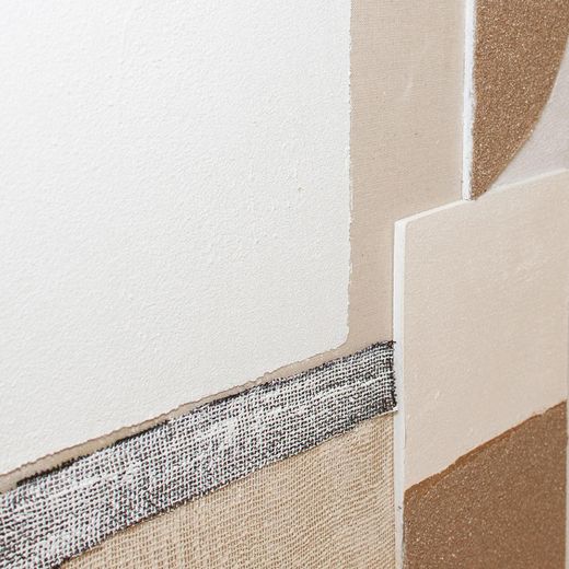 Cuadro abstracto de tejido y madera en multicolor | Malang