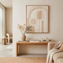 Cuadro abstracto de tejido y madera en multicolor | Niza
