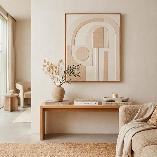 Cuadro abstracto de tejido y madera en multicolor | Niza
