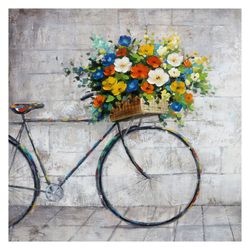 Tableau Vélo Avec Fleurs 100x100 cm | Série Objets