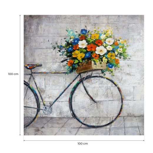 Tableau Vélo Avec Fleurs 100x100 cm | Série Objets