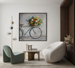 Tableau Vélo Avec Fleurs 100x100 cm | Série Objets