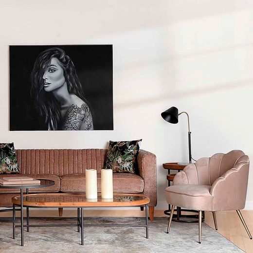 Ασπρόμαυρη ζωγραφική σε καμβά, 120 x 4 x 100 cm | Hina