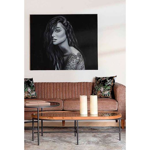 Ασπρόμαυρη ζωγραφική σε καμβά, 120 x 4 x 100 cm | Hina