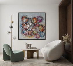 Tableau décoratif 3D Cercles à l'huile 100x3,5x100 cm | Résumé