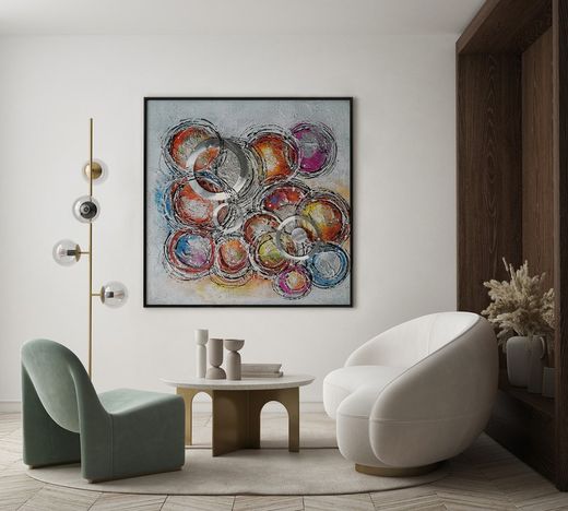 Tableau décoratif 3D Cercles à l'huile 100x3,5x100 cm | Résumé