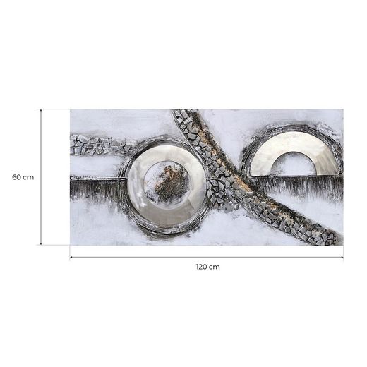Tableau décoratif 3D Courbes à l'huile Gris/Argent, 120x3,5x60 cm | Résumé