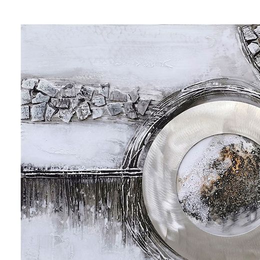 Tableau décoratif 3D Courbes à l'huile Gris/Argent, 120x3,5x60 cm | Résumé