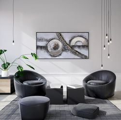 Tableau décoratif 3D Courbes à l'huile Gris/Argent, 120x3,5x60 cm | Résumé
