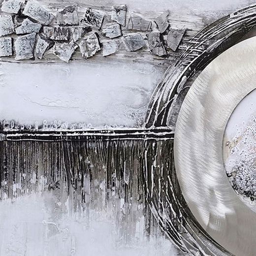 Tableau décoratif 3D Courbes à l'huile Gris/Argent, 120x3,5x60 cm | Résumé