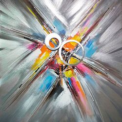 3D decorative painting Explosion in multicolored oil, 100x3.5x100 cm | Abstract