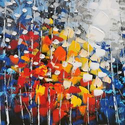 Dipinto a olio astratto di fiori, 120x3,5x80 cm
