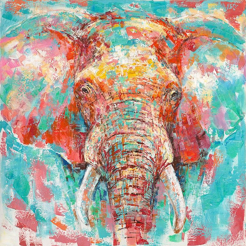 Cuadro de elefante con pintura acrílica, 100x3,5x100 cm | Animales
