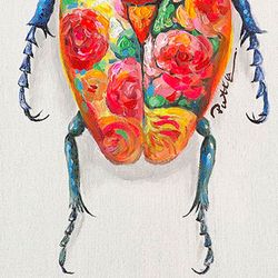 Tableau scarabée II huile multicolore 40x3,5x50 cm | Les animaux