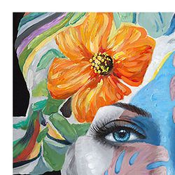 Peinture d'une femme avec des fleurs sur son visage multicolore, 90x3,5x120 cm | Visage
