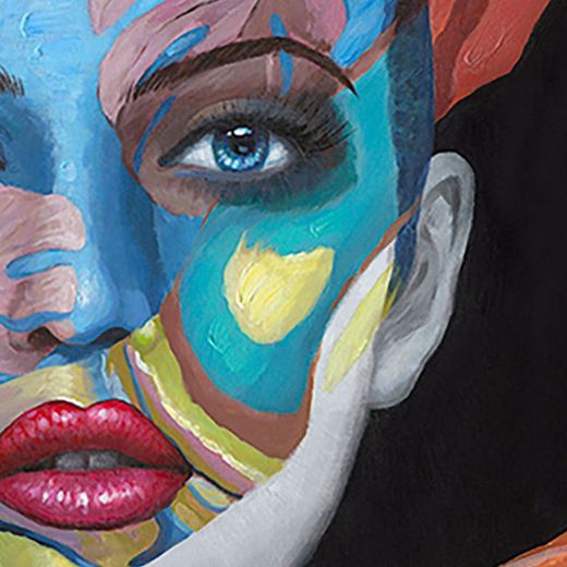 Peinture d'une femme avec des fleurs sur son visage multicolore, 90x3,5x120 cm | Visage