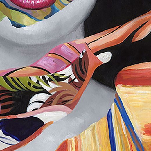 Peinture d'une femme avec des fleurs sur son visage multicolore, 90x3,5x120 cm | Visage