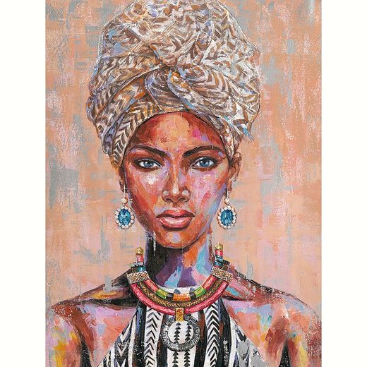 Pintura decorativa mulher africana a óleo, 90x3.5x120 cm | Enfrentar