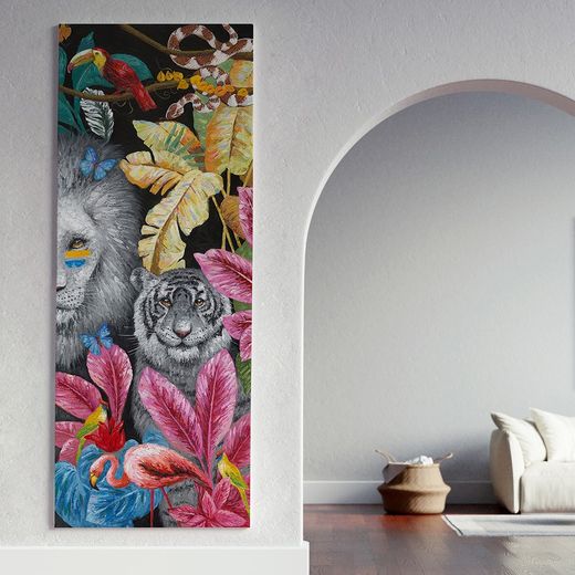 Cuadro de animales con pintura acrílica, Selva I, 100x4,8x250 cm | Animales