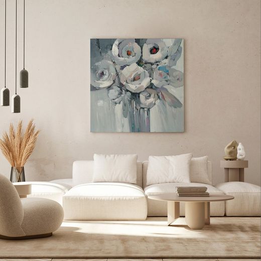 Black and white flowers frame (100 x 100 cm) | Abstract Series