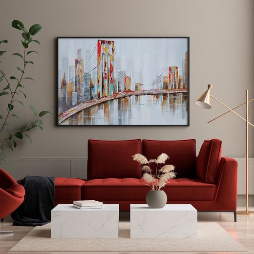 Urban landscape painting with bridge (120 x 80 cm) | Urban Series