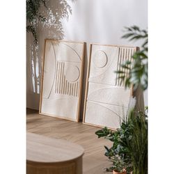 Parker målning i pappersmaché och paulownia trä i vitt/naturligt, 65 x 2 x 95 cm