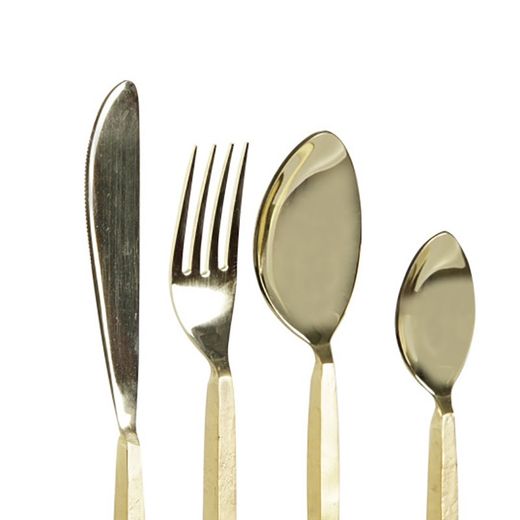 16-piece stainless steel cutlery set in gold | Golden square