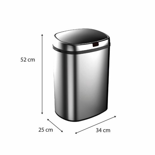 Cubo de reciclaje de acero inoxidable en plateado, 34 x 25 x 52 cm | Futuro