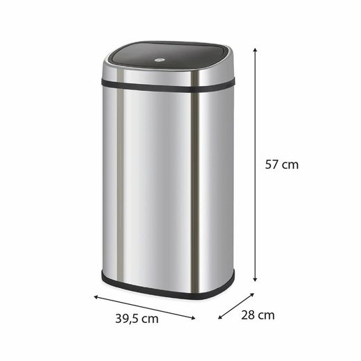 Stainless steel recycling bin in silver, 39.5 x 28 x 57 cm | Future