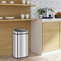Stainless steel recycling bin in silver, 39.5 x 28 x 57 cm | Future