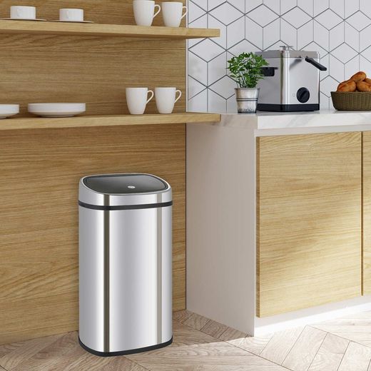 Stainless steel recycling bin in silver, 39.5 x 28 x 57 cm | Future