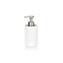 Dozownik łazienkowy z białego drewna bambusowego i ceramiki, Ø8 x 18 cm