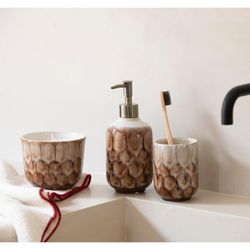 Dispenser in ceramica marrone e beige, 8 x 8 x 19 cm | Tartaruga