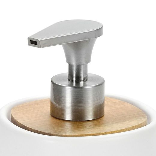 Ceramic / Acacia Wood Dispenser 430ml White, Ø9.5x14cm