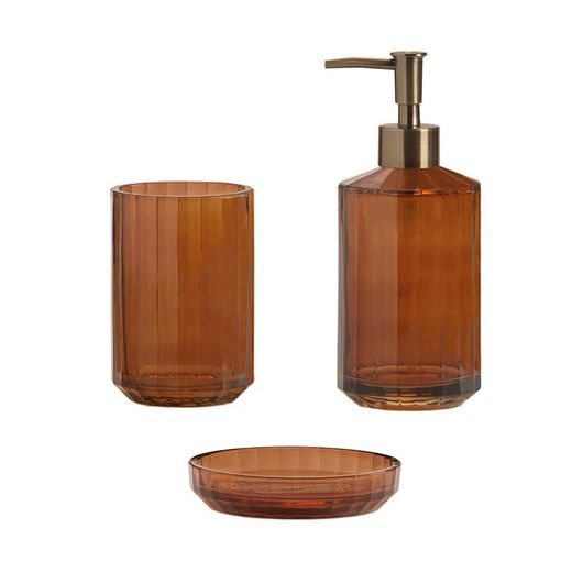 3-piece glass bathroom set in brown | Brown