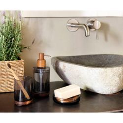 Badkamerset van grijs glas en acacia, 3-delig | Irazu