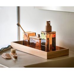 Crystal and Acacia Bathroom Set, 3 Pieces | Naples