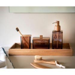 Crystal and Acacia Bathroom Set, 3 Pieces | Naples